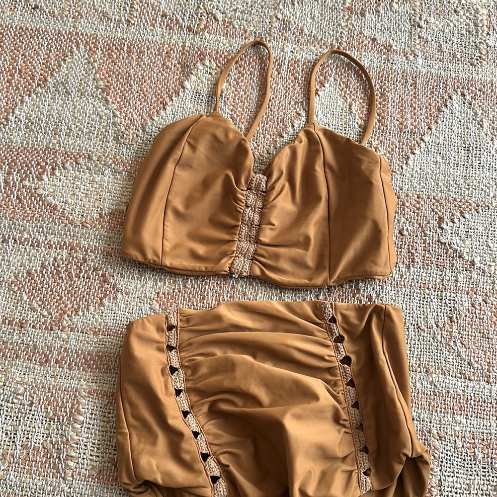 Posh Pua Leihiwa High Waisted Crochet Bikini Set in Ochre Tan Brown - Picture 11 of 11